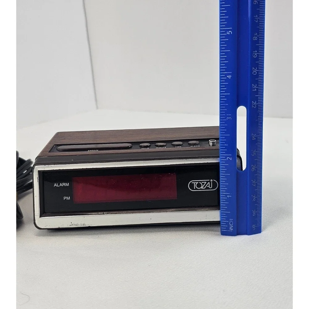 Vintage Tozai ATC-3035 Red LED Digital Alarm Clock Faux Wood Tested Works
